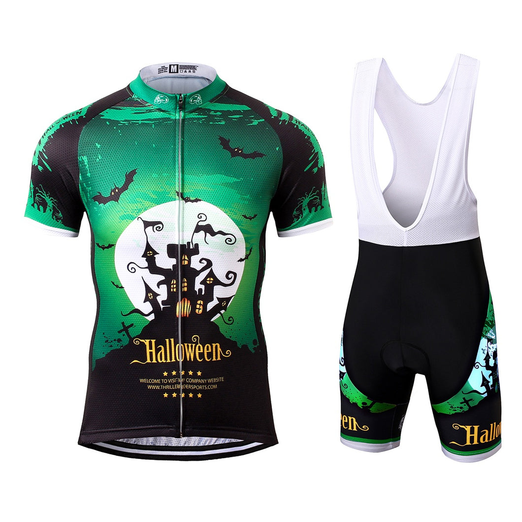 Thriller Rider Sports Ropa de Bicicleta Hombre Ciclismo Maillots y Culotte Corto con Tirantes Traje(Ghost Castle)