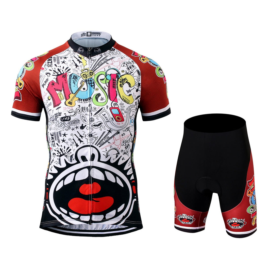 Thriller Rider Sports Bicycle Clothing Mens Cycling Jersey Short Sleeve and Shorts Kit(Love Music)