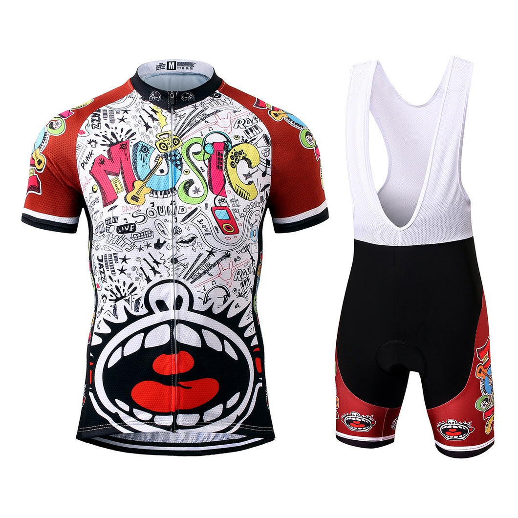 Thriller Rider Sports Bicycle Clothing Mens Cycling Jersey Short Sleeve and Bib Shorts Kit(Love Music)