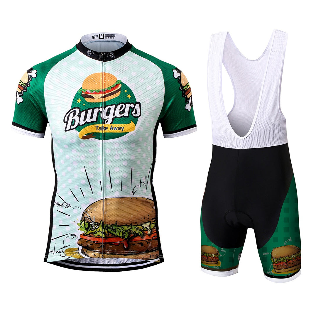 Thriller Rider Sports Bicycle Clothing Mens Cycling Jersey Short Sleeve and Bib Shorts Kit(The Burgers)