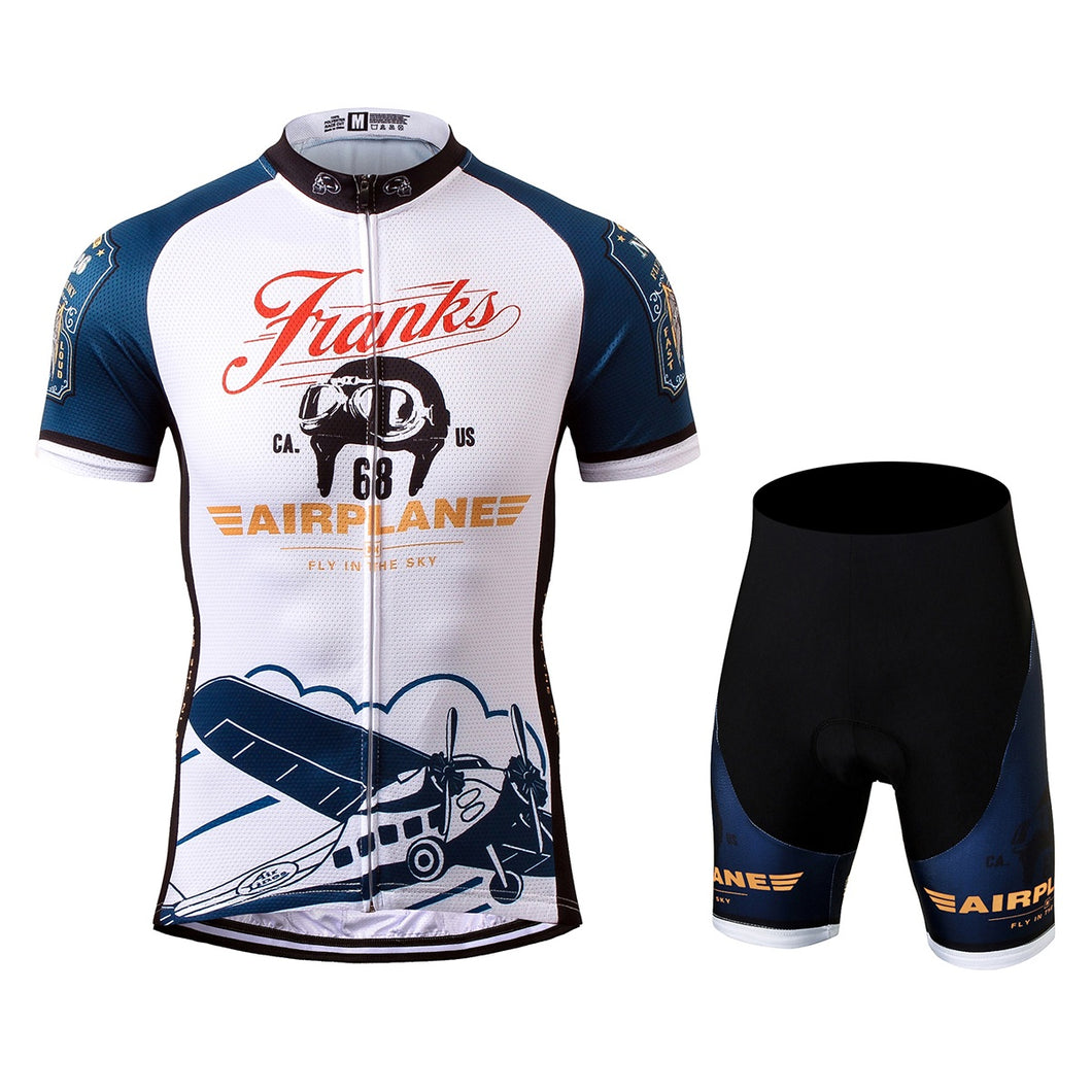 Thriller Rider Sports Bicycle Clothing Mens Cycling Jersey Short Sleeve and Shorts Kit(Airplane)