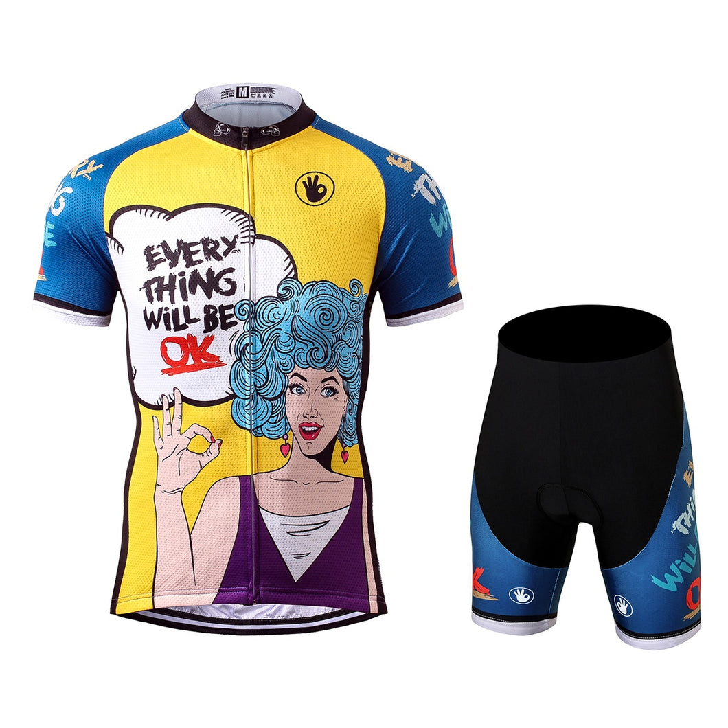 Thriller Rider Sports Bicycle Clothing Mens Cycling Jersey Short Sleeve and Shorts Kit(Everything Will Be OK)