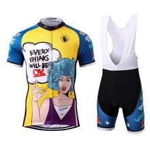 Load image into Gallery viewer, Thriller Rider Sports Bicycle Clothing Mens Cycling Jersey Short Sleeve and Bib Shorts Kit(Everything Will Be OK)
