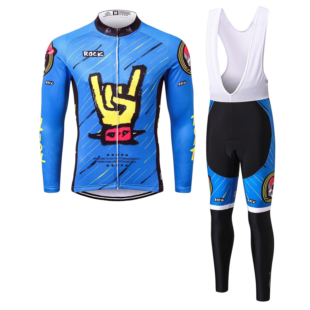 Thriller Rider Sports Bicycle Clothing Mens Cycling Jersey Long Sleeve and Bib Trousers Kit(Rock)