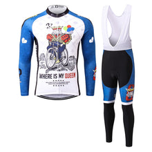 Load image into Gallery viewer, Thriller Rider Sports Bicycle Clothing Mens Cycling Jersey Long Sleeve and Bib Trousers Kit(Where is My Queen)
