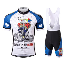 Load image into Gallery viewer, Thriller Rider Sports Bicycle Clothing Mens Cycling Jersey Short Sleeve and Bib Shorts Kit(Where is My Queen)
