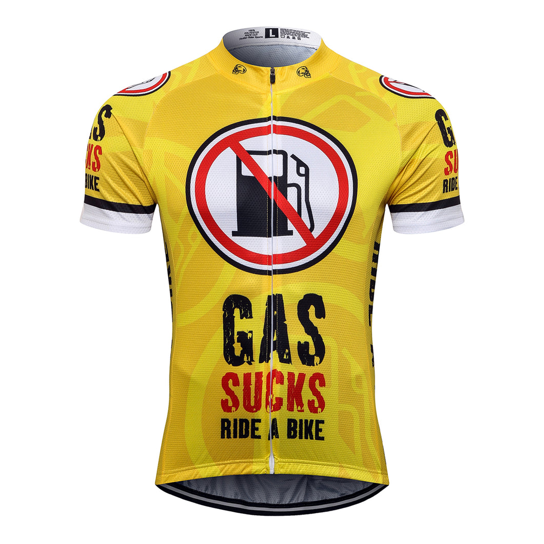 Thriller Rider Sports Bicycle Clothing Mens Cycling Jersey Short Sleeve(Gas Sucks Ride a Bike)